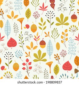 Seamless floral pattern with hand drawn elements