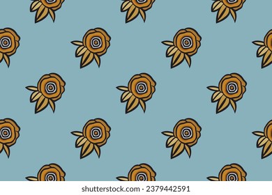 Seamless floral pattern with hand drawn roses on blue background. Flowers vector illustration.