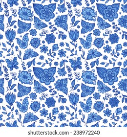 Seamless floral pattern. Hand drawn abstract flowers, modern background. Wallpaper, wrapping. Vector illustration. 