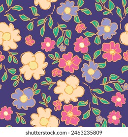 Seamless floral pattern with hand drawn cute flowers background vector 