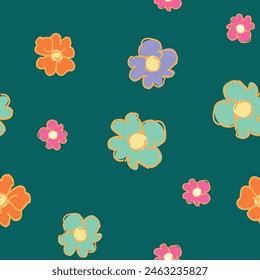 Seamless floral pattern with hand drawn cute flowers background vector 