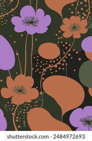 Patrón floral sin costuras con flores dibujadas a mano. Ilustración vectorial