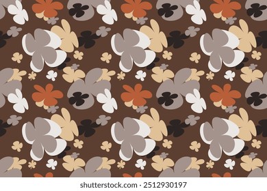 Seamless Floral Pattern With Hand Drawn Vintage 70s Style Flower Background Illustration. Colorful Pastel Color Groovy Artwork Bundle, Y2k Nature Backgrounds With Spring Plants.
