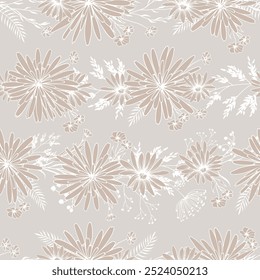 Patrón floral sin fisuras. Fondo de arte de línea dibujado a mano. Gráficos de doodle de Vector simples.