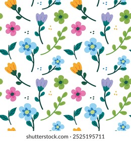 Seamless floral pattern with hand drawn flowers colorful