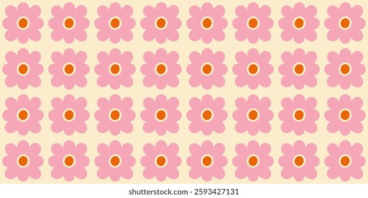 Seamless floral pattern with hand drawn abstract flowers in a minimalist style. Evenly spaced elements on a soft pastel background. Ideal for textiles, wallpapers, packaging, and modern graphic design