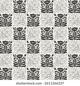 Seamless floral pattern. Hand drawn vector illustration. Outline