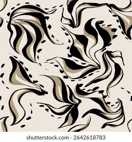 Seamless floral pattern with hand drawn art abstract flower and leaf background elements in brown and black colors. Flower garden wallpaper pattern design vector
