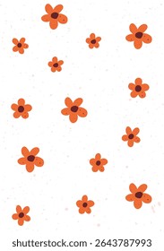 seamless floral pattern with hand drawn scattered orange flowers on white textured background for kids fabric, wrapping paper, nursery design and playful decor