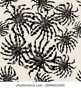 Seamless floral pattern with hand drawn art abstract flower and leaf background elements in brown and black colors. Flower garden wallpaper pattern design vector
