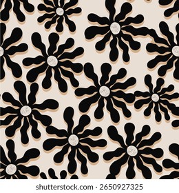 Seamless floral pattern with hand drawn art abstract flower and leaf background elements in brown and black colors. Flower garden wallpaper pattern design vector
