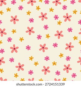 Nahtloses Blumenmuster mit handgezeichneten kleinen rosa und gelben Blumen 