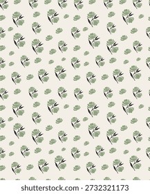 Padrão floral sem costura com mão desenhado sálvia flores verdes no fundo creme