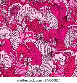 Seamless floral pattern with hand drawn elements. Colorful background. Pattern can be used for fabric, wallpaper or wrapping.