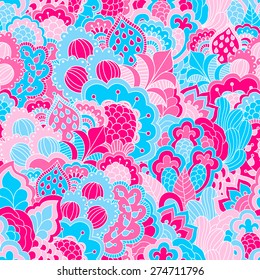Seamless floral pattern with hand drawn elements. Colorful background. Pattern can be used for fabric, wallpaper or wrapping.