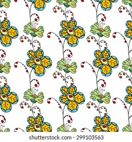 Seamless Floral Pattern. Hand Drawn Floral Texture, Decorative Flowers
