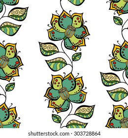 Seamless Floral Pattern. Hand Drawn Floral Texture, Decorative Flowers