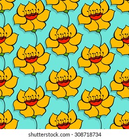 Seamless Floral Pattern. Hand Drawn Floral Texture, Decorative Flowers
