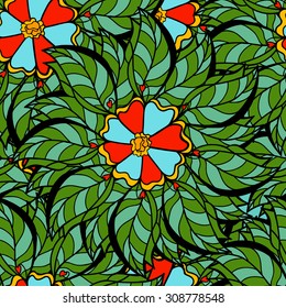 Seamless Floral Pattern. Hand Drawn Floral Texture, Decorative Flowers