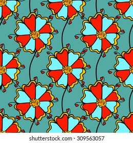 Seamless Floral Pattern. Hand Drawn Floral Texture, Decorative Flowers