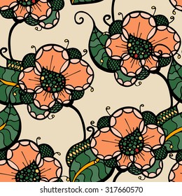 Seamless Floral Pattern. Hand Drawn Floral Texture, Decorative Flowers
