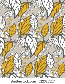 Seamless floral pattern with hand drawn leaves, vector illustration