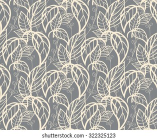 Seamless floral pattern with hand drawn leaves, vector illustration