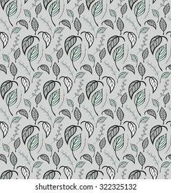 Seamless floral pattern with hand drawn leaves, vector illustration