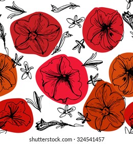 seamless floral pattern with hand drawn petunia