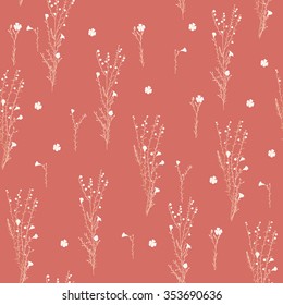 seamless floral pattern with hand drawn branch of flax
