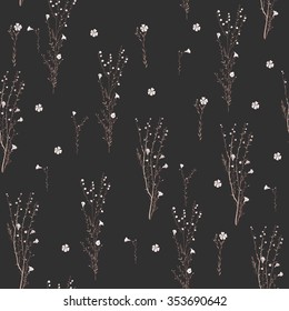 seamless floral pattern with hand drawn branch of flax