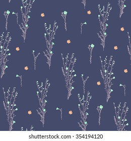 seamless floral pattern with hand drawn branch of flax