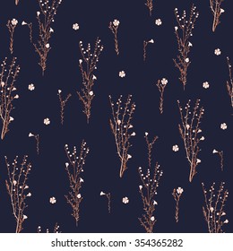 seamless floral pattern with hand drawn branch of flax