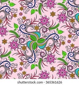  Seamless Floral Pattern. Hand Drawn Floral Texture, Decorative Flowers