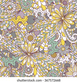 Seamless floral pattern. Hand drawn texture with flowers. Ornate background can be used for wallpaper, web page, postcard, poster, invitation, textile design, cover, banner, sticker, wrapping paper.