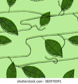 Seamless floral pattern with hand drawn striped leaf  - vector illustration for print, textile, fabric, wrapping, season greeting card