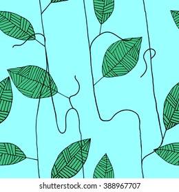Seamless floral pattern with hand drawn striped leaf  - vector illustration for print, textile, fabric, wrapping, season greeting card