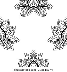 Seamless floral pattern with hand drawn elements henna style. Background, wallpaper, textile, cover, wrapper.