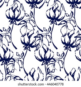 Seamless floral pattern. Hand drawn leaf elements.