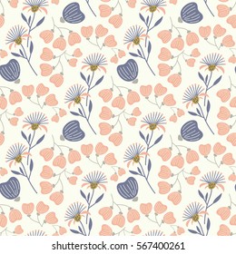Seamless floral pattern with hand drawn elements. Can be used for wallpaper, poster design, wrapping paper, surface texture, web backgrounds, print on textile and covers