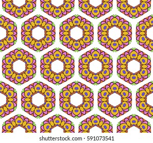 seamless floral pattern with hand drawn texture. Ornament for interior design, greeting cards, birthday or wedding invitations, fabric print. Ethnic background in arabian style.