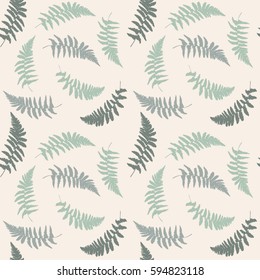 
Seamless floral pattern with hand drawn wild  fern leaves in shades of green and gray pastel colors. Isolated on white background. Eps 8 stock vector.