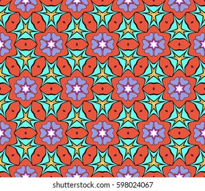 seamless floral pattern with hand drawn texture. Ornament for interior design, greeting cards, birthday or wedding invitations, fabric print. Ethnic background in arabian style.