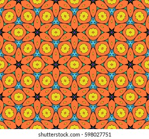 seamless floral pattern with hand drawn texture. Ornament for interior design, greeting cards, birthday or wedding invitations, fabric print. Ethnic background in arabian style.