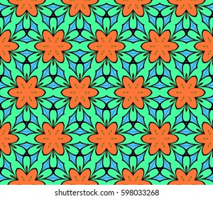 seamless floral pattern with hand drawn texture. Ornament for interior design, greeting cards, birthday or wedding invitations, fabric print. Ethnic background in arabian style.