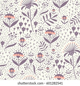 Seamless floral pattern with hand drawn elements. Can be used for wallpaper, poster design, wrapping paper, surface texture, web backgrounds, print on textile and covers