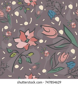 Seamless floral pattern of hand drawn flowers. Summer/Spring Collection. Great For backgrounds, wrapping paper, prints, wallpaper, cards, textiles, etc