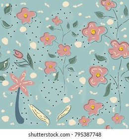 Seamless Floral Pattern. Hand Drawn. Vector Illustration
