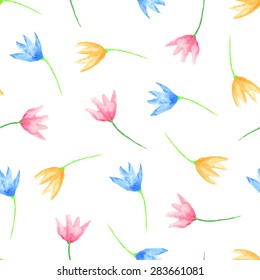 Seamless floral pattern. Hand painted scattered watercolor flowers.  Graphic element for baby shower or wedding invitations, birthday card, printables, wallpaper, scrapbooking. Vector illustration.