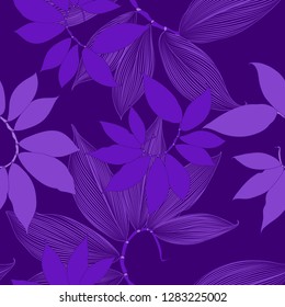 Seamless floral pattern with hand-drawn abstract tropical leaves.
